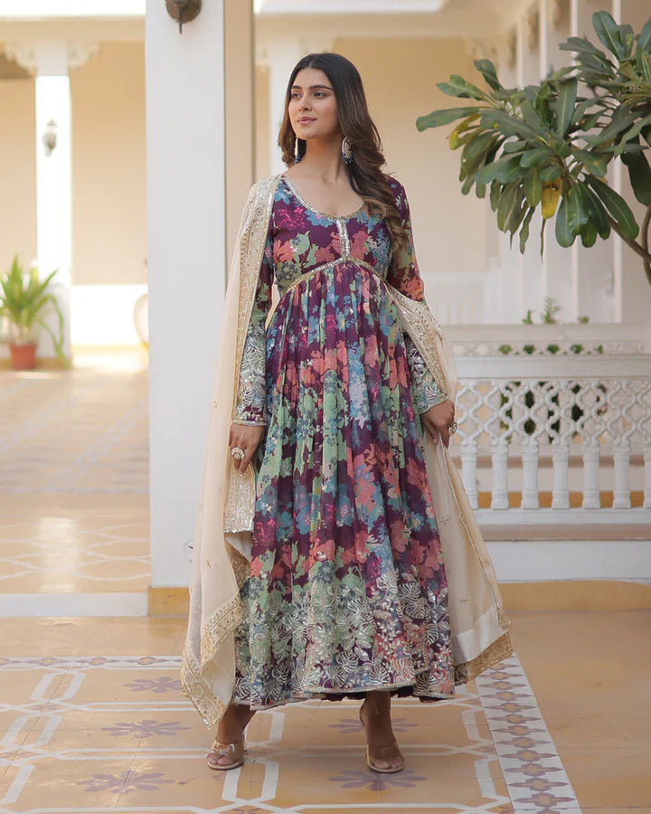Druthi Elegance Anarkali Gown With Dupatta Set